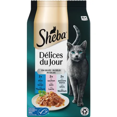 Sheba Délices du Jour met tonijn, zalm en witvis in gelei natvoer kat 1 verpakking