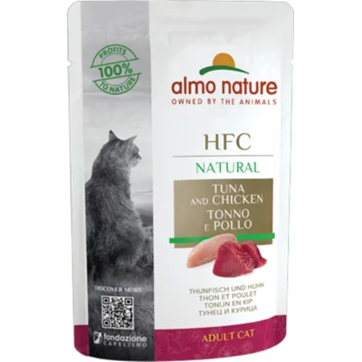 48x Almo Nature HFC Natural Kattenvoer Nat Maaltijdzakje Tonijn&Kip 55 gr