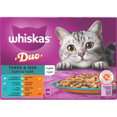 4x Whiskas Duo Adult Surf&Turf in Gelei Multipack 12 x 85 gr
