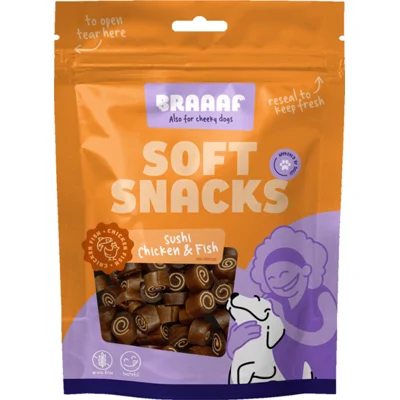 Braaaf Sushi Hondensnack Kip - Vis 85 gr