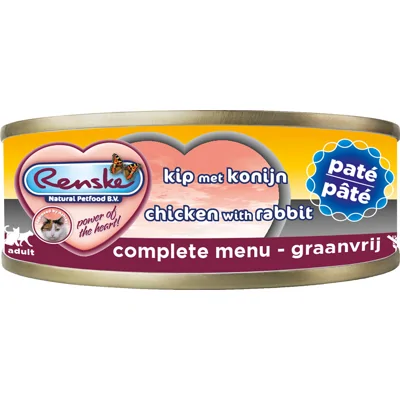 Renske Graanvrij paté kip met konijn natvoer kat (blik) 1 tray (24 x 70 g)