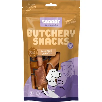 10x Braaaf Butchery Beef Head Skin Bites Hondensnack 150 gr