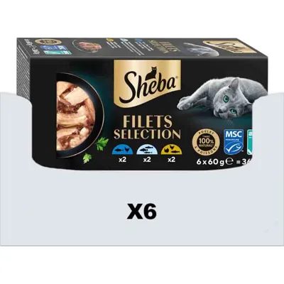 6x Sheba Kattenvoer Nat Filets Witte Vis in Saus Multipack 6x60 gr