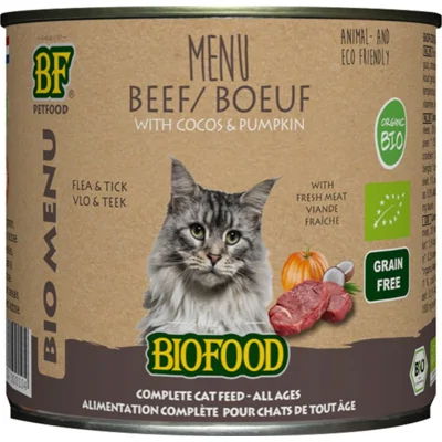 12x BF Petfood Biofood Kat Organic Rund Menu 200 gr