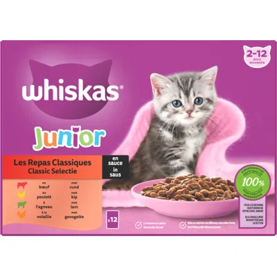 4x Whiskas Junior Multipack Classic Selectie in Saus 12 x 85 gr