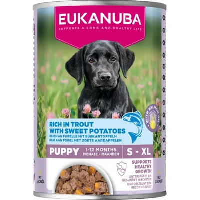 6x Eukanuba Life Care Dog Hondenvoer Nat Puppy Trout&Sweet Potaties 400 gr