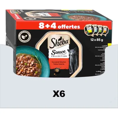 6x Sheba Kattenvoer Nat Sauce Collection Traiteur Selectie Multipack 12x85 gr