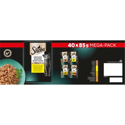 Sheba Mini Filets Gevogelte Selectie in saus natvoer kat multipack zakjes 1 verpakking (40 x 85 g)