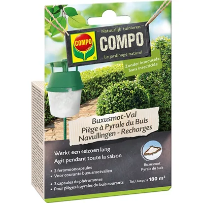 Compo Bio Buxusmot-val Navulling Tegen Buxusmot - 3 feromooncapsules - Werkt een seizoen lang - Verzorgt uw buxus