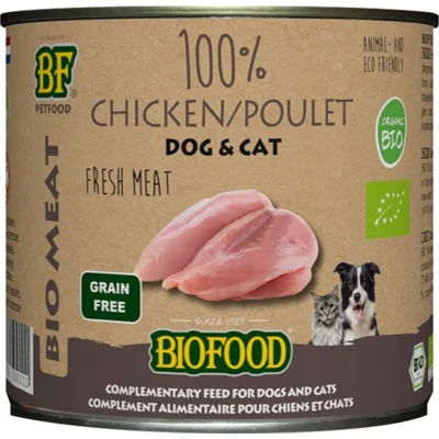 12x BF Petfood Biofood Organic Hond en Kat 100% Kip 200 gr