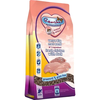 5x Renske Super Premium Senior Kattenvoer Kip&Eend 1,5 kg