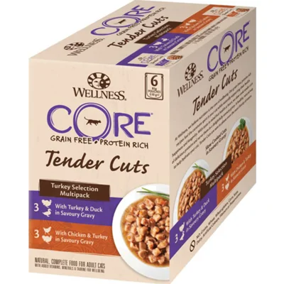 8x Wellness Core Kattenvoer Tender Cuts Selection 6-pack Kalkoen 6 x 85 gr