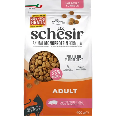 8x Schesir Monoproteïne Promo Kattenvoer Droog Ham 400 gr