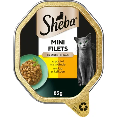 Sheba Mini Filets met kip en kalkoen in saus natvoer kat (kuipjes 85 g) Per 22 (22 x 85 g)