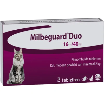 Milbeguard (Milbactor) Duo 16/40 mg ontworming kat 2 tabletten
