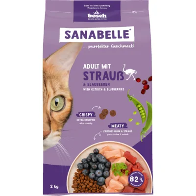 Sanabelle Adult met struisvogel en bosbessen kattenvoer 2 x 8 kg