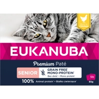 4x Eukanuba Premium Paté Graanvrij Senior Kattenvoer Nat Kip Multi-Pack 12 x 85 gr