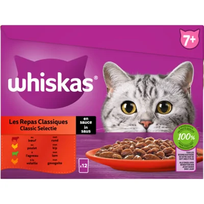 4x Whiskas Multipack Senior Classic Selectie in Saus 12 x 85 gr