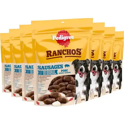 7x Pedigree Hondensnack Ranchos Sausages Varken 60gr