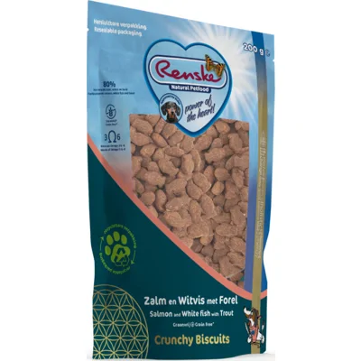 Renske Gezonde Beloning Crunchy Hondensnack zalm, witvis en forel 200gr
