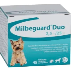 Milbeguard (milbactor) Duo 2,5/25 mg ontworming kleine hond/pup 48 tabletten