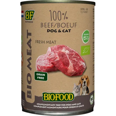 12x BF Petfood Biofood Organic Hond en Kat 100% Rund 400 gr