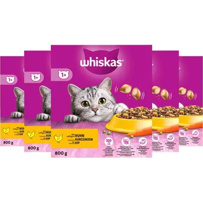 5x Whiskas 1+ Adult Katten Droogvoer Kip 800 gr