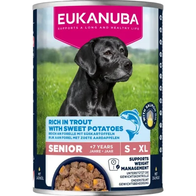 6x Eukanuba Life Care Dog Hondenvoer Nat Senior Trout&Sweet Potaties 400 gr