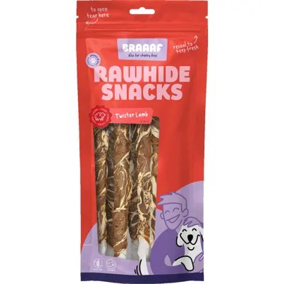 Braaaf Twister Hondensnack Lam - Vis 180 gr