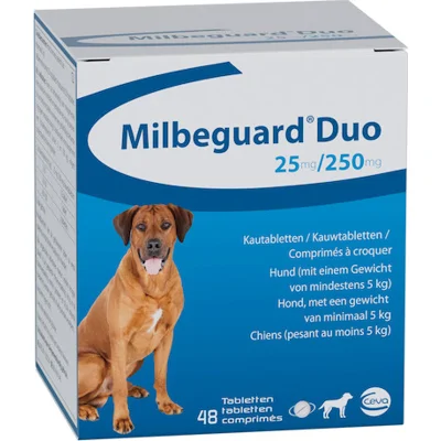 Milbeguard (milbactor) Duo 25/250 mg ontworming grote hond 48 tabletten
