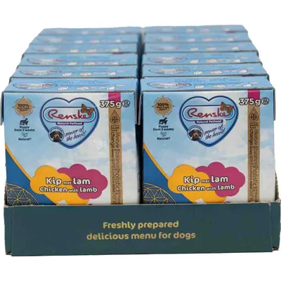 12x Renske Vers Puppy Tetra Hondenvoer Nat Kip met Lam 375 gr