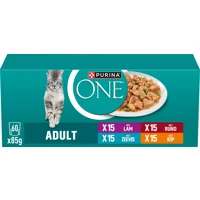 Purina One Adult met lam, zeevis, rund en kip natvoer kat (multipack) 120 x 85 g