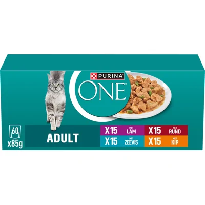 Purina One Adult met lam, zeevis, rund en kip natvoer kat (multipack) 120 x 85 g