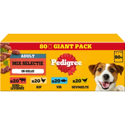 Pedigree Adult Mix Selectie in gelei multipack natvoer hond maaltijdzakjes 1 verpakking (80 x 100 g)