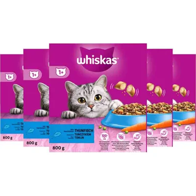 5x Whiskas 1+ Adult Katten Droogvoer Tonijn 800 gr
