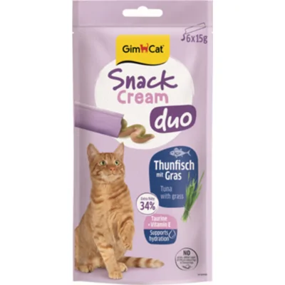 8x GimCat Kattensnack Cream Duo Tonijn & Gras 6 x 15 gr