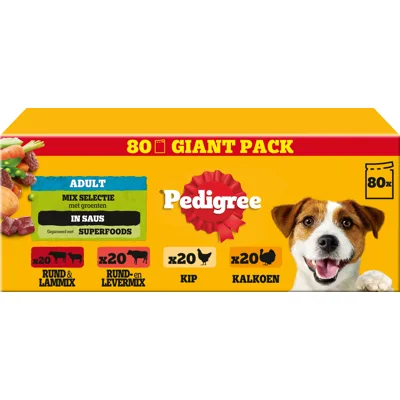 Pedigree Adult Mix Selectie in saus multipack natvoer hond maaltijdzakjes 1 verpakking (80 x 100 g)
