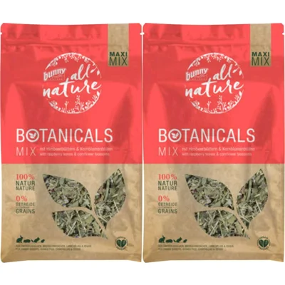 2x Bunny Nature Botanicals Konijnensnack Frambozenblad&Korenbloem 400 gr