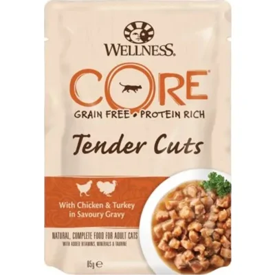 48x Wellness Core Kattenvoer Tender Cuts Kip - Kalkoen 85 gr