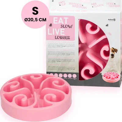Eat Slow Live Longer Anti-schrok Voerbak Rond Roze 20,5 cm