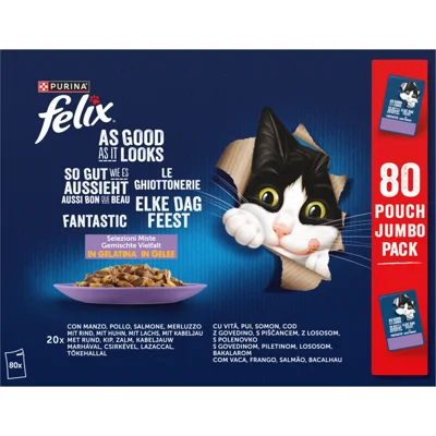 Felix Elke Dag Feest Kattenvoer Nat Pouch Gelei Mix Selection Multipack 80 x 85 gr