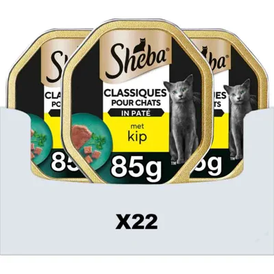 22x Sheba Adult Kattenvoer Classic Paté Natvoer Kip Kuipjes 85 gr
