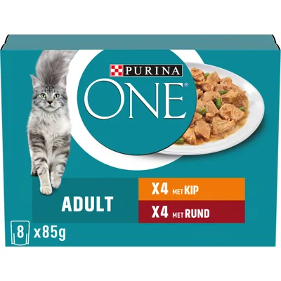 Purina ONE Adult Fijne Malse Reepjes in Saus - Kip/Rund - 16 x 85 g