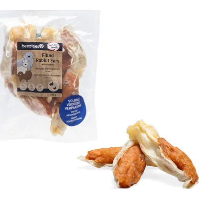 Beeztees Gevulde Konijnenoren met Kip hondensnacks 250 gram