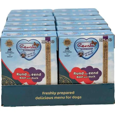 12x Renske Vers Tetra Hondenvoer Nat Rund met Eend 375 gr