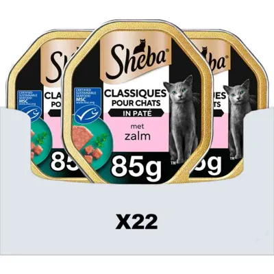 22x Sheba Adult Kattenvoer Classic Paté Natvoer Zalm Kuipjes 85 gr