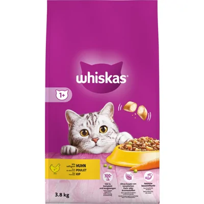3x Whiskas 1+ Adult Katten Droogvoer Kip 3,8 kg