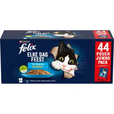 Felix Kattenvoer Elke Dag Feest Pouch Gelei Vis Sel Multipack 44 x 85 gr