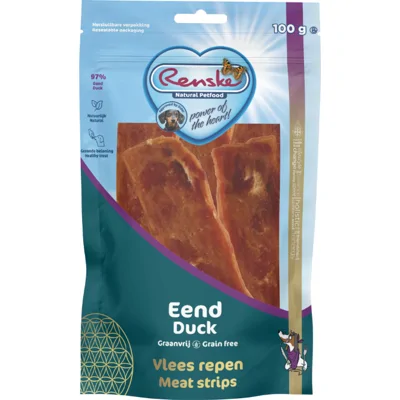 Renske Gezonde Beloning Hond Vleesrepen Eend 100gr