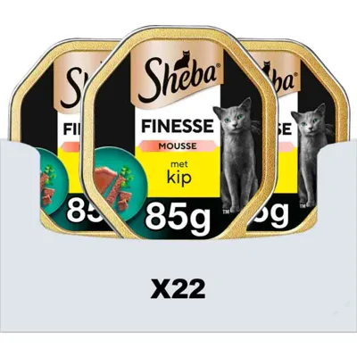 22x Sheba Finesse Kattenvoer Natvoer Mousse Kip Kuipjes 85 gr